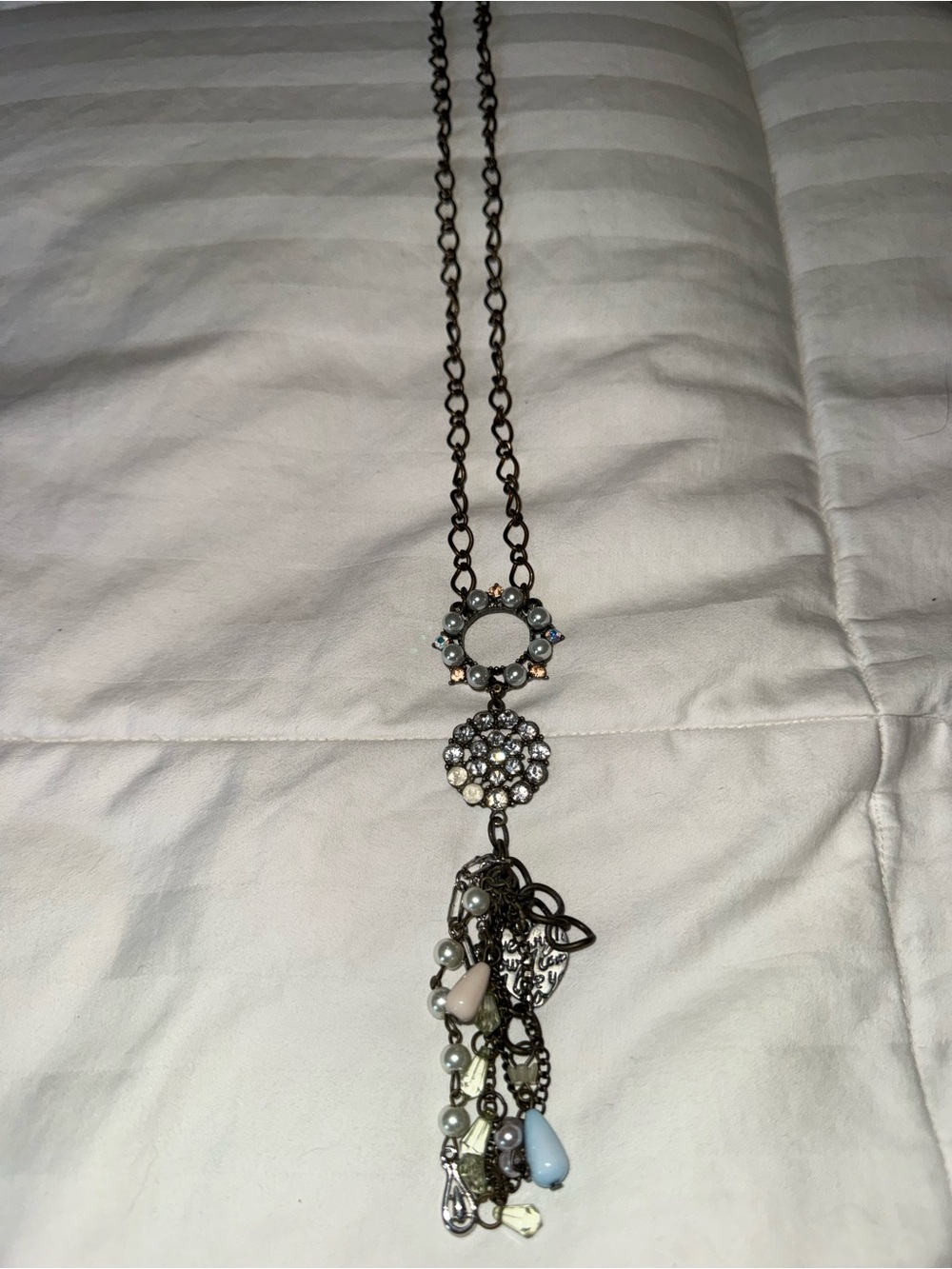 Plunder Antique Silver-Tone Tassel Necklace with Pastel Accents